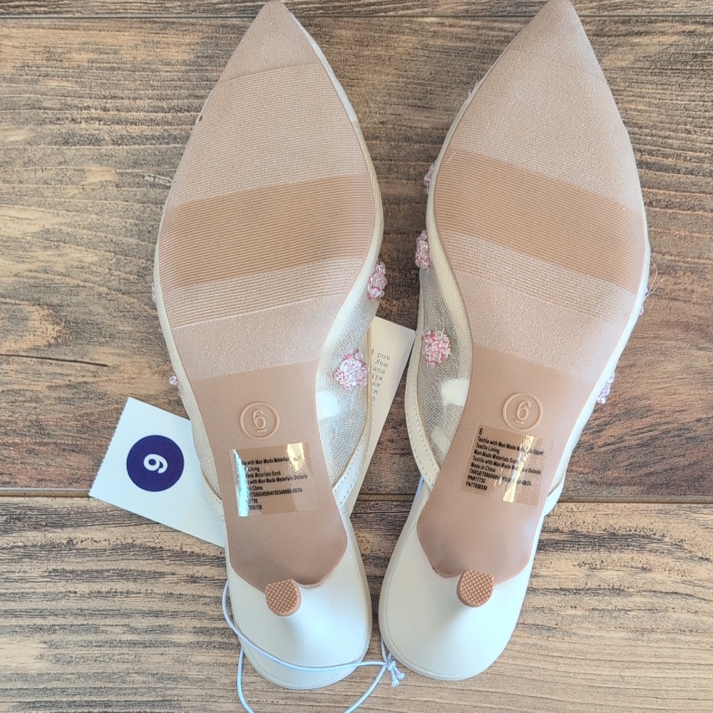 a new day Beige Delilah Mesh Floral Mule Heels NWT - Picture 5 of 9